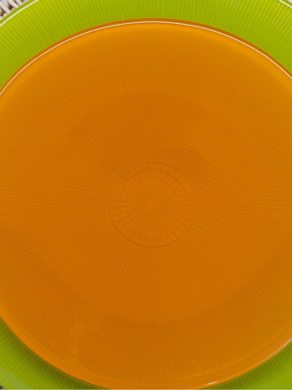 Vibrant Orange Glass Plate with Lime Green Accent